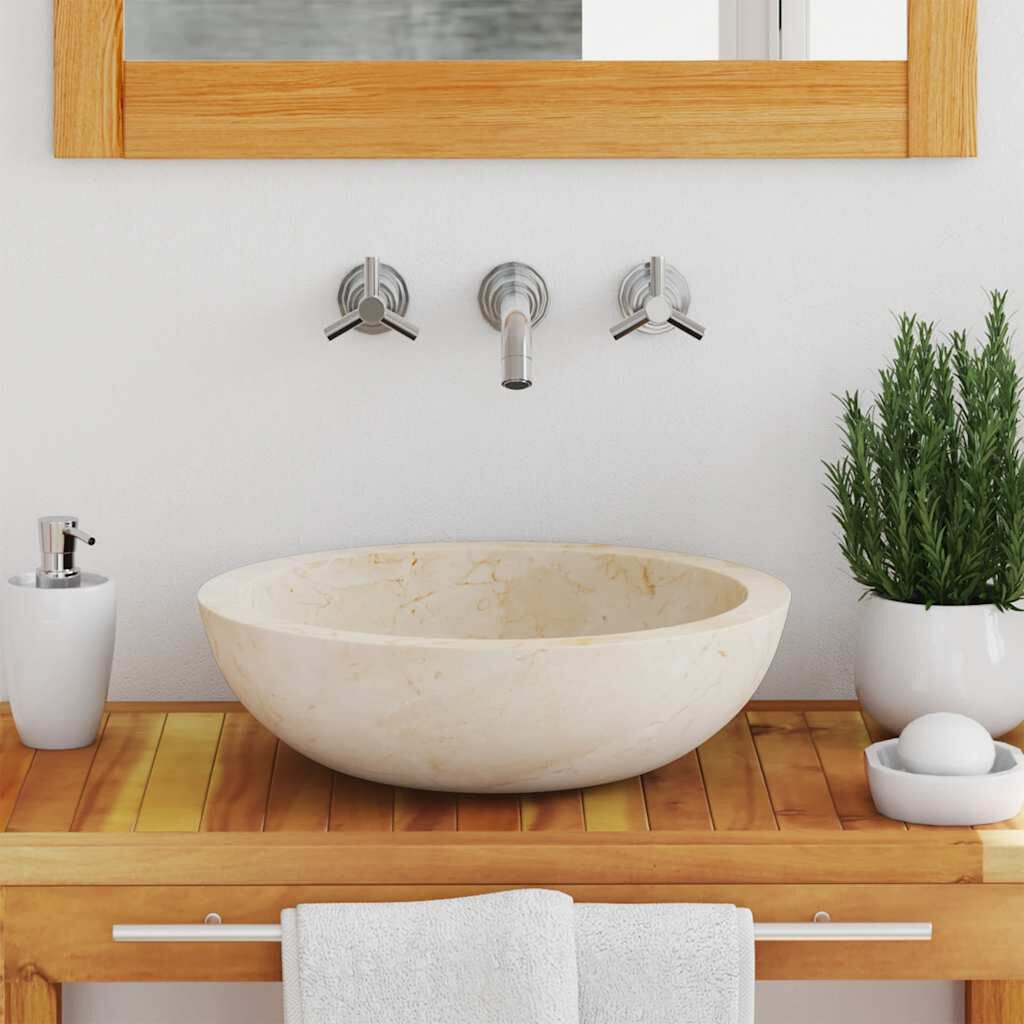 Waschbecken rund Creme 40x12 cm hochwertiger Marmor Naturstein