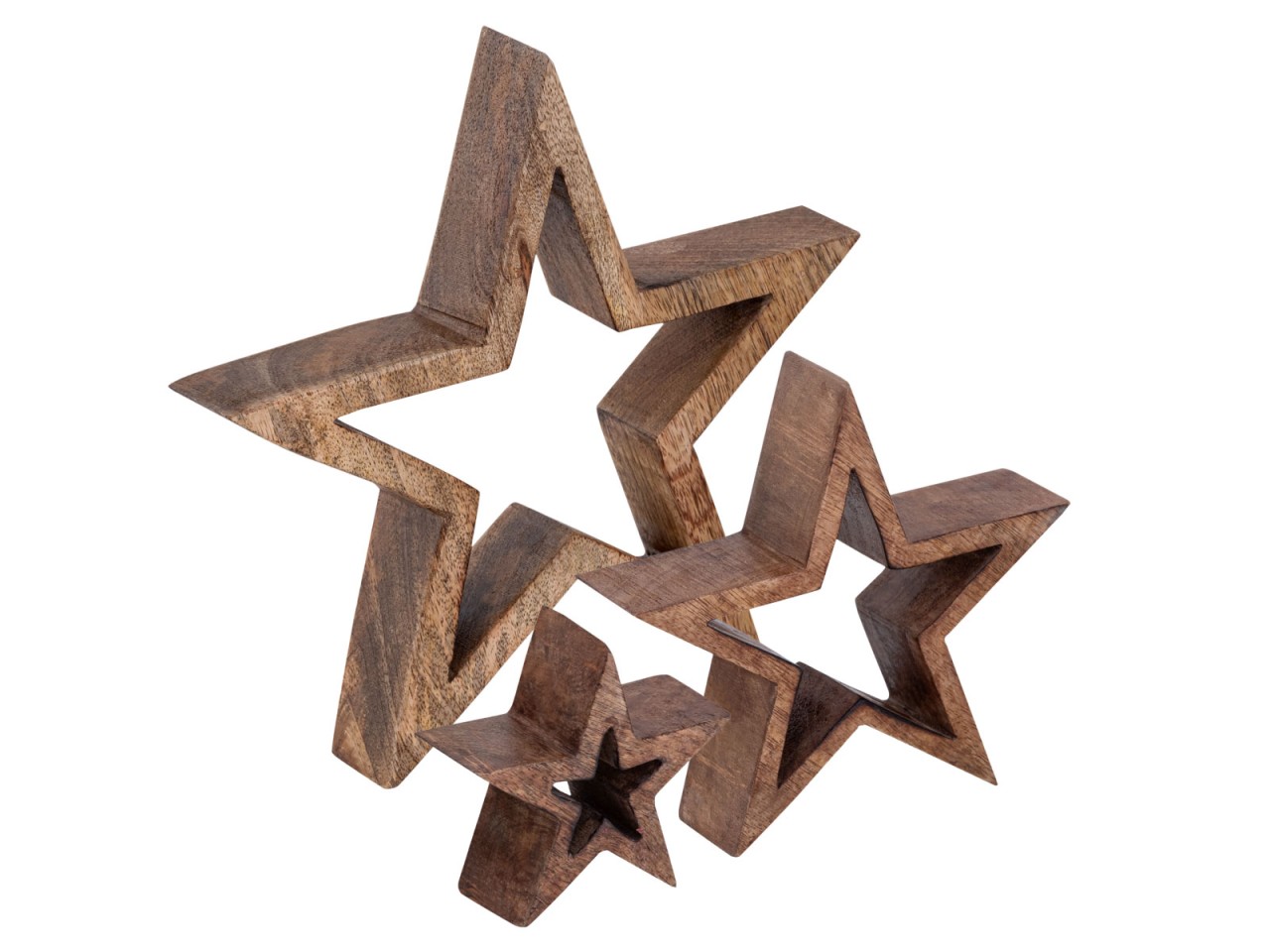 Dekofigur Sterne 12x 3er Set Holzfigur 26/17/10cm Masterbox Weihnachtsdekoration Mangoholz