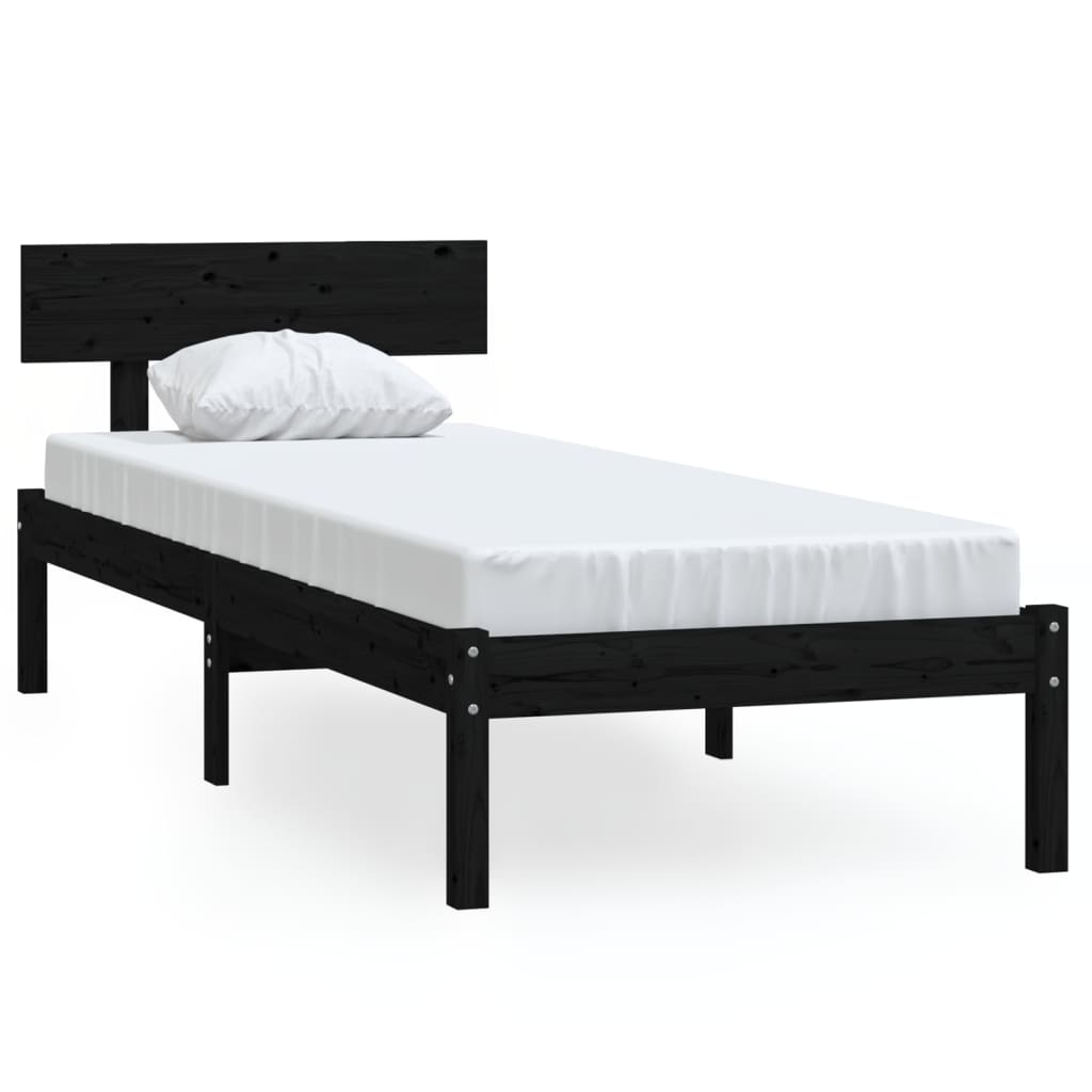 Bettgestell Bettrahmen Einzelbett Lattenrost Schwarz Massivholz Kiefer 90x190cm