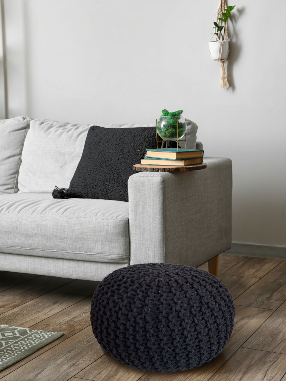 Pouf Ø 55 H 37 H 37 Strickhocker Sitzpouf Bodenkissen nachhaltig
