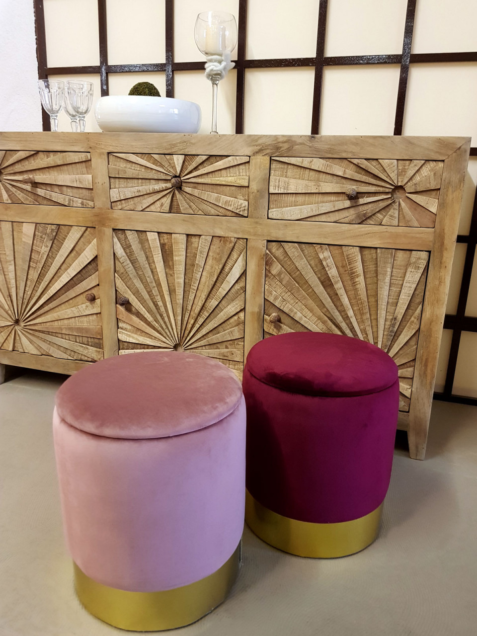 Samthocker Deko Hocker Samt Pouf Dekopouf Velour Hocker mit Stauraum u. Deckel Ø 31 H 38 cm