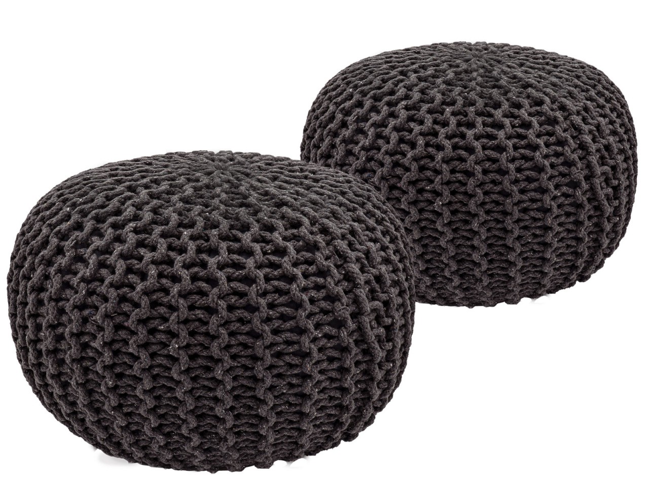 Sitzhocker Pouf SET 2 Stück Ø 55 cm H 37 cm Strickhocker Bodenkissen Grobstrick-Optik nachhaltig