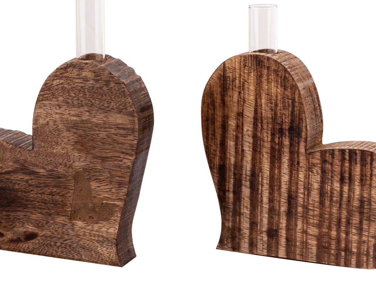 Tischdeko Herzen 3-teilig Blumenvase Hochzeitsgeschenk Hochzeitsdeko Mangoholz massiv
