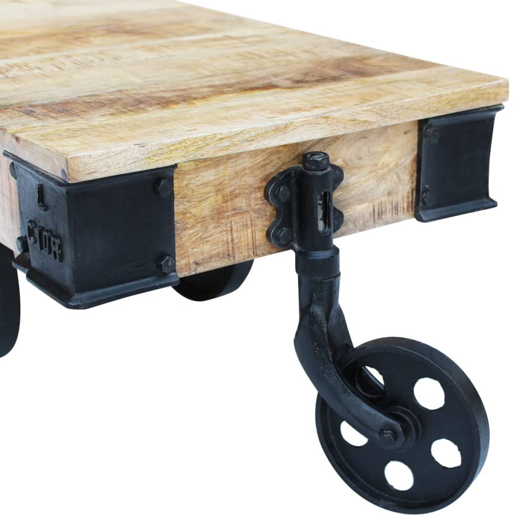 Holz-Couchtisch mit Rollen Massives Mangoholz robustes Design Stabil einzigartig