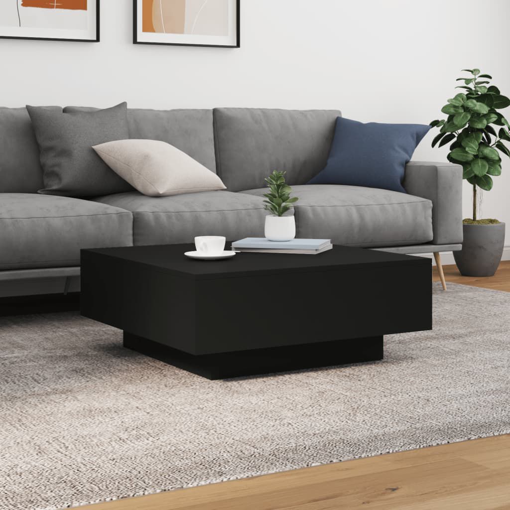 Moderner Couchtisch in Schwarz 80x80x31 cm quadratisch schlicht und praktisch