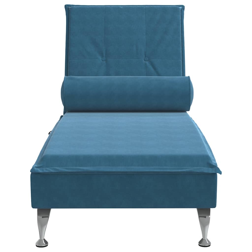 Massage Chaiselongue mit Nackenrolle Blau Samt Komfort und Entspannung