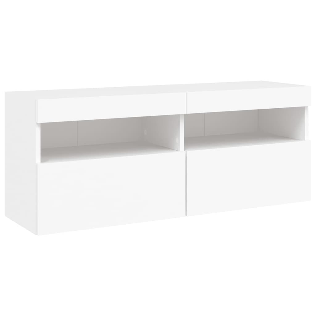 TV Wandschrank Weiß mit LED Leuchten 100x30x40 cm platzsparend und modern