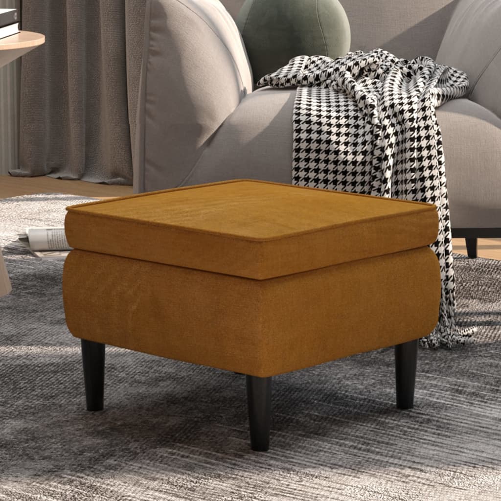 Hocker mit Holzbeinen braun Samt für elegantes Wohnzimmer modernes Design