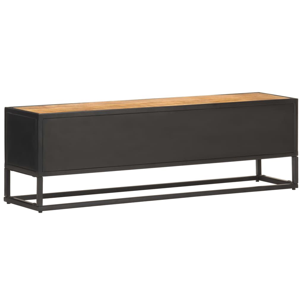 TV Schrank Mango Holz 130 x 30 x 40 cm mit geschnitzter Tür rustikaler Look