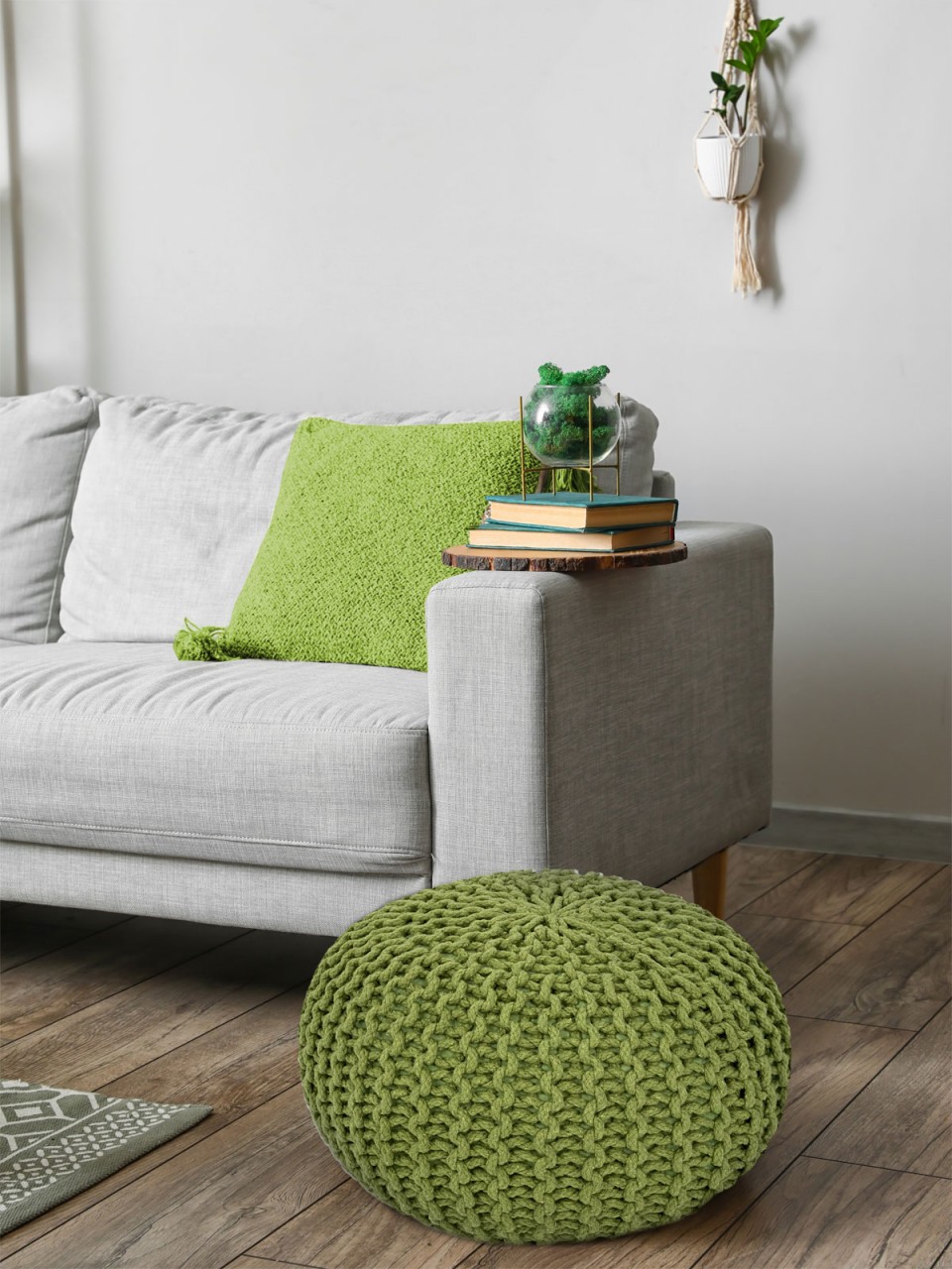 Pouf Ø 55 H 37 H 37 Strickhocker Sitzpouf Bodenkissen nachhaltig