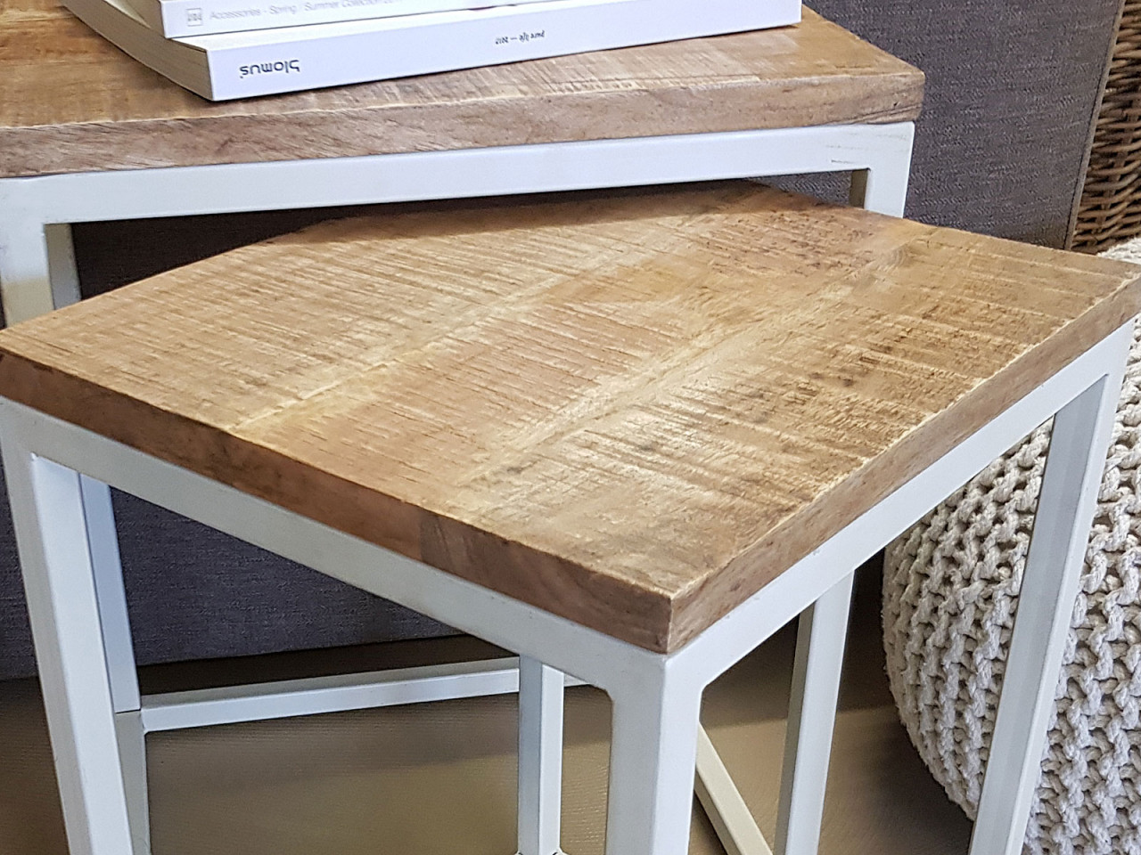 Beistelltisch Holz Satztisch Set 2 Stück Wohnzimmer Tisch Couchtisch Dallas Metall Gestell