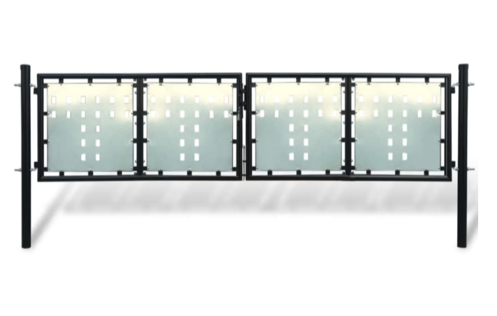 Gartentor Doppelflügel Schwarz 300x125cm Stahl pulverbeschichtet mit Schloss Griff