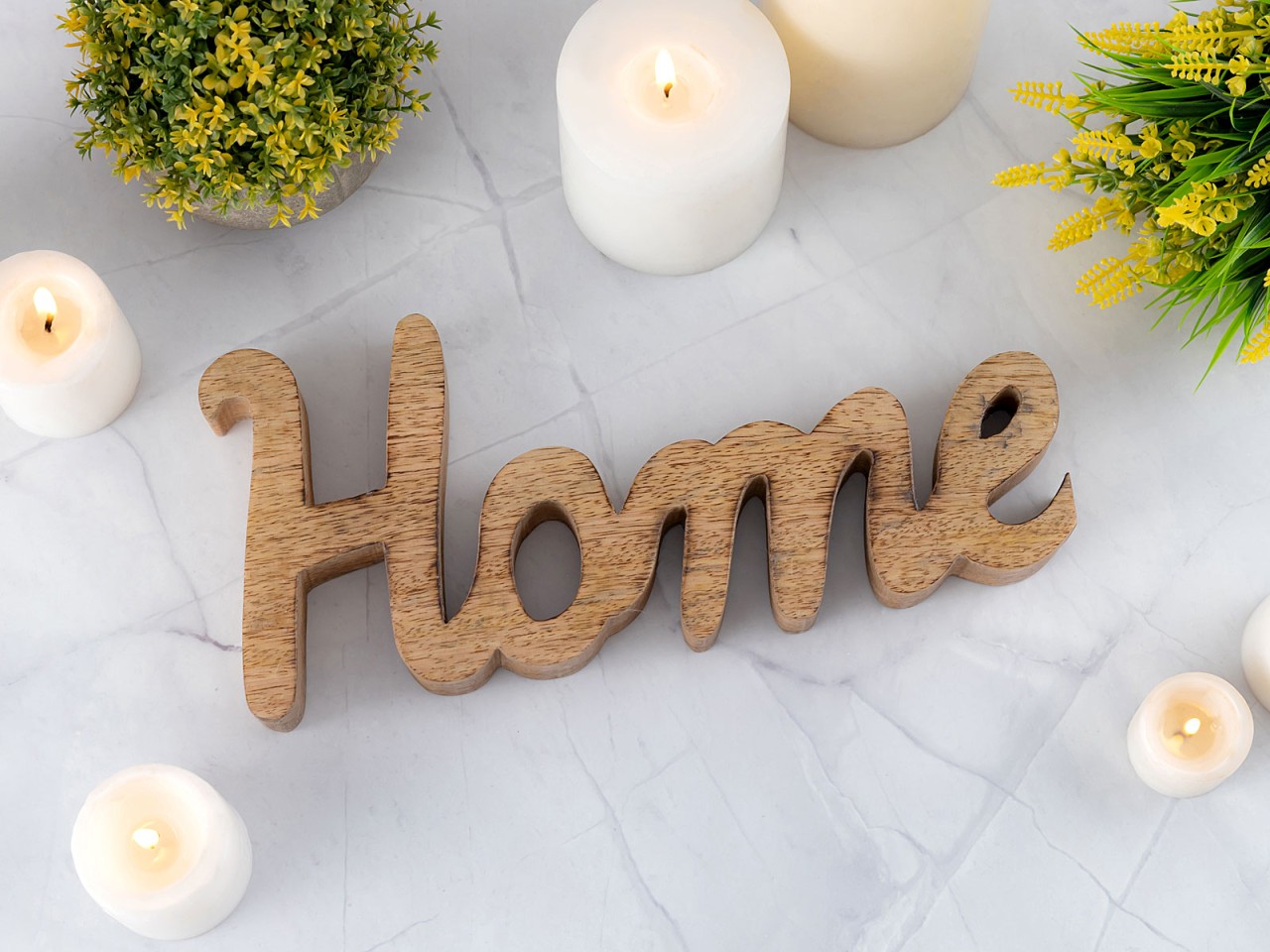 Holzfigur Schriftzug Home B28x12cm Masterbox 24 Stück Dekoschrift Mangoholz massiv