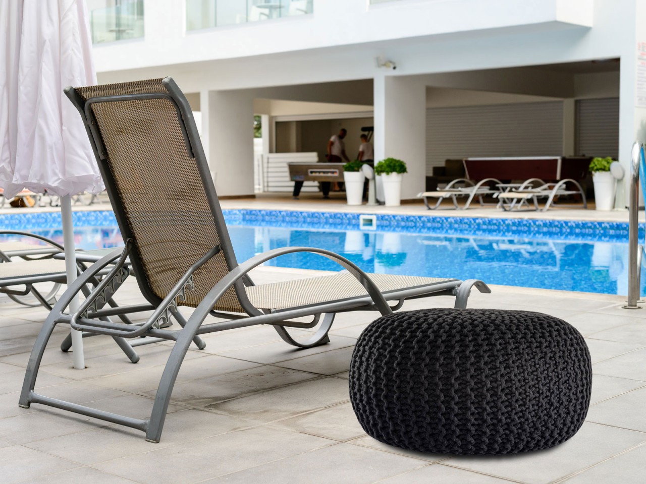 Pouf PREMIUM ø45cm Sitzhocker Strickpouf Innen Terrasse Pool Garten nachhaltig Pouf PREMIUM ø45cm Sitzhocker Strickpouf Innen Terrasse Pool Garten nachhaltig
