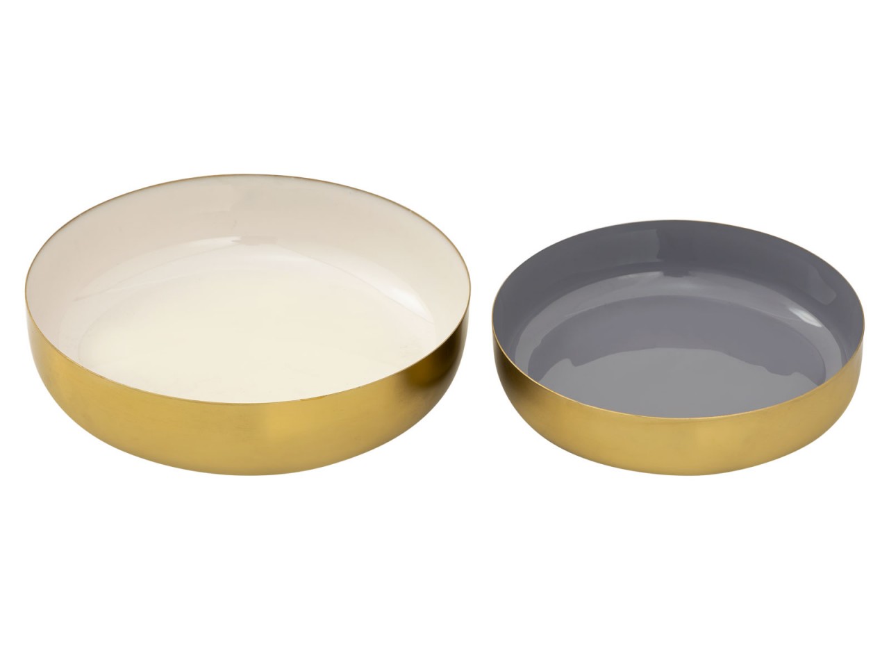 Deko Schale 2er Set rund ø 22/18 cm Knabberschale Glam hochwertig Metall gold und innen Emaille