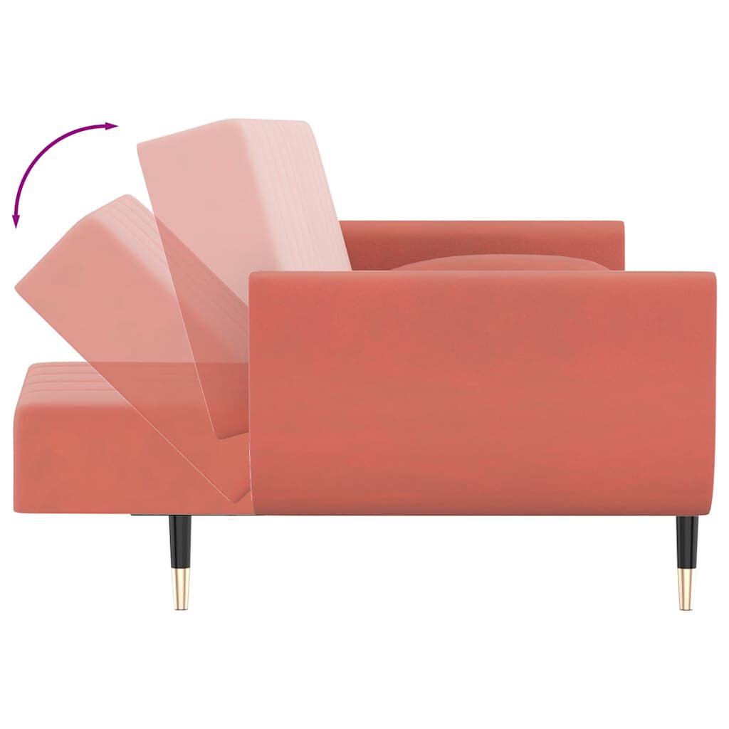 Schlafsofa 2 Sitzer mit 2 Kissen Rosa Samt