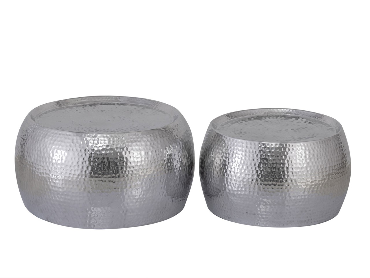 Couchtisch 2er Set Dakar rund ø 59/48 x H 30/28 cm silber Aluminium gehämmert