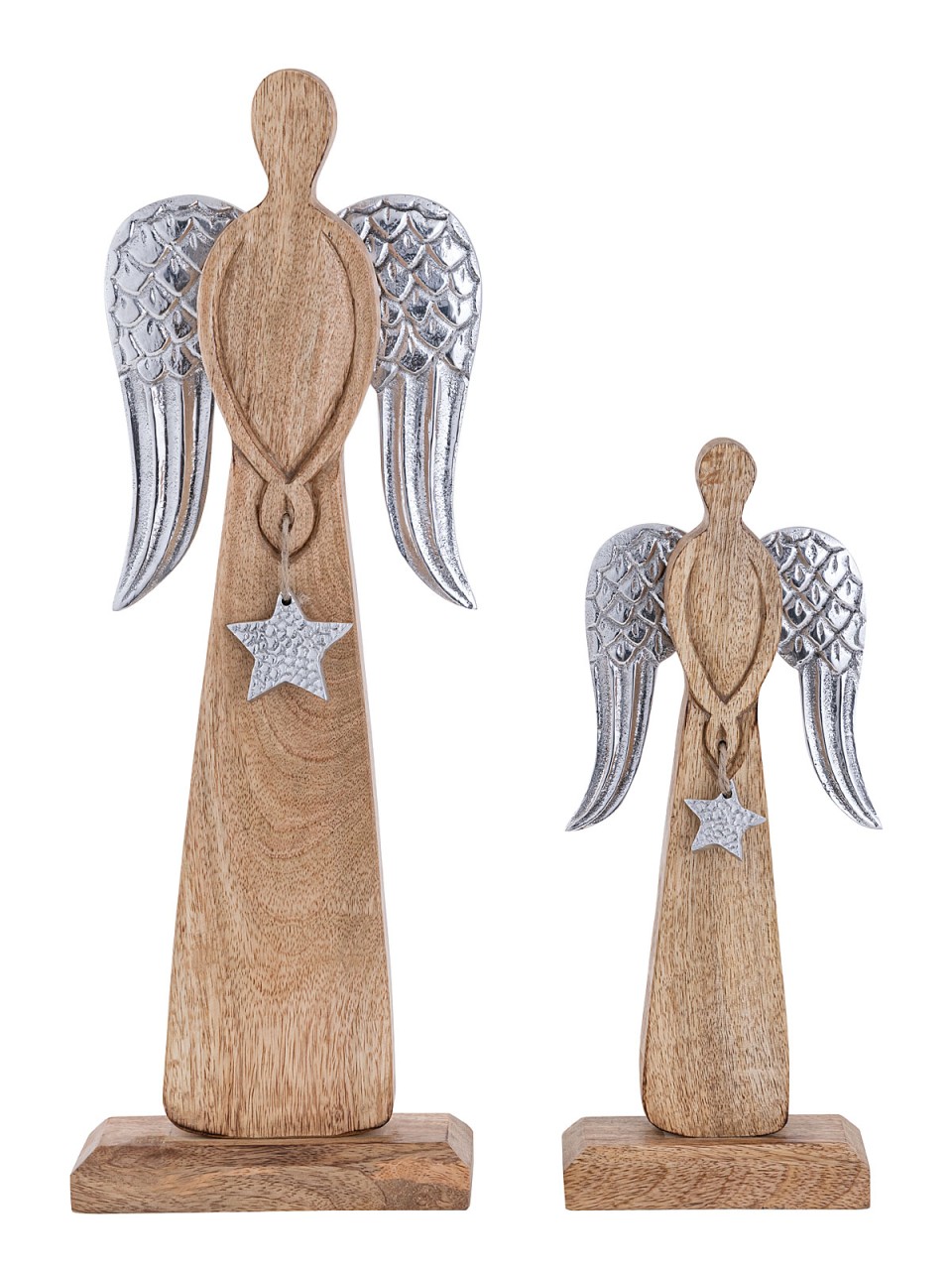 Dekofigur Engel 2er Set 13/17x32/47cm Weihnachtsdeko Masterbox 6-teilig Mangoholz