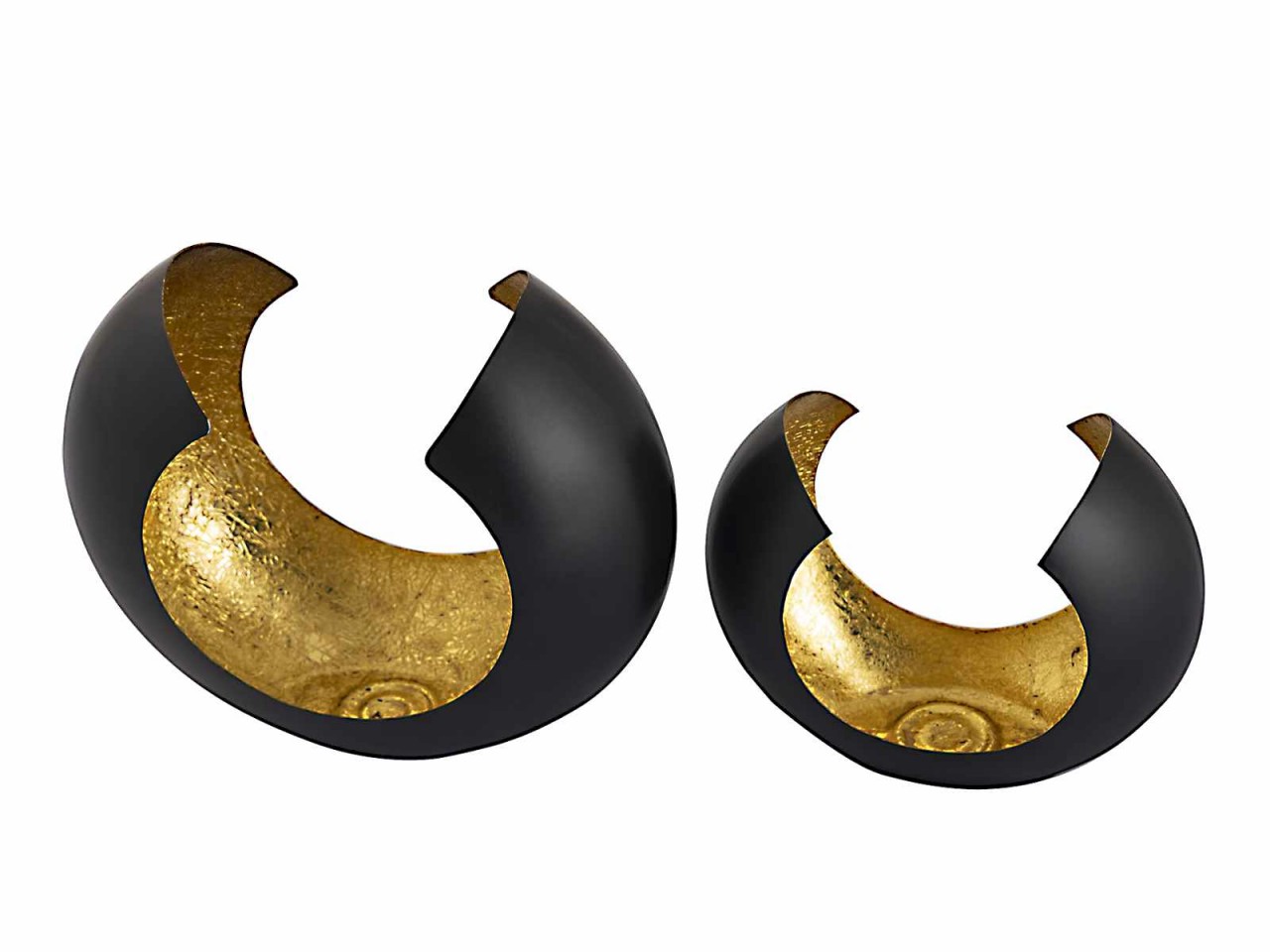 Teelichthalter Set 2-teilig Kerzenhalter Kerzenständer Omega schwarz matt innen vergoldet Teelichthalter Set 2-teilig Kerzenhalter Kerzenständer Omega schwarz matt innen vergoldet
