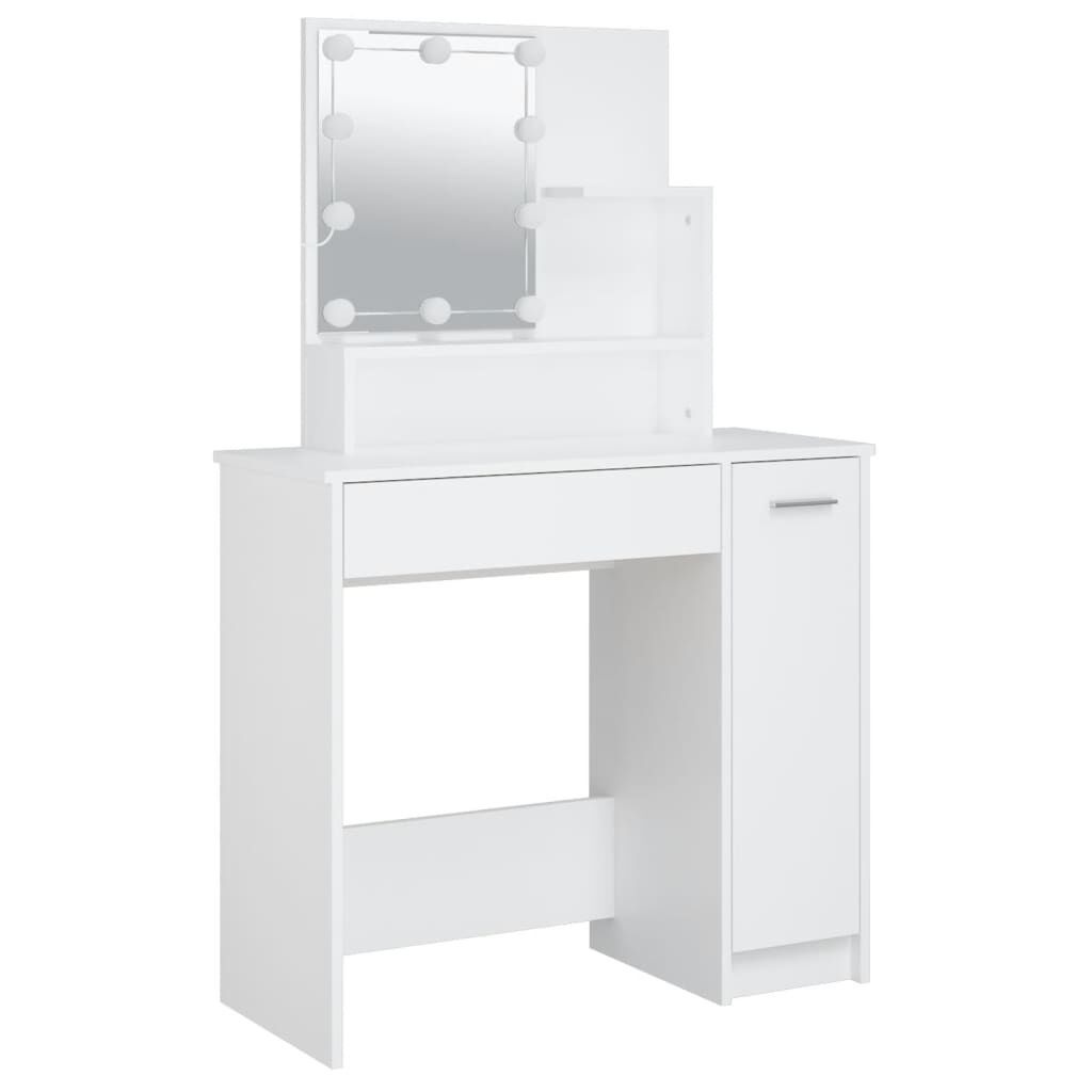 Moderner Schminktisch mit LED Beleuchtung Weiß Hochglanz 86 5 x 35 x 136 cm