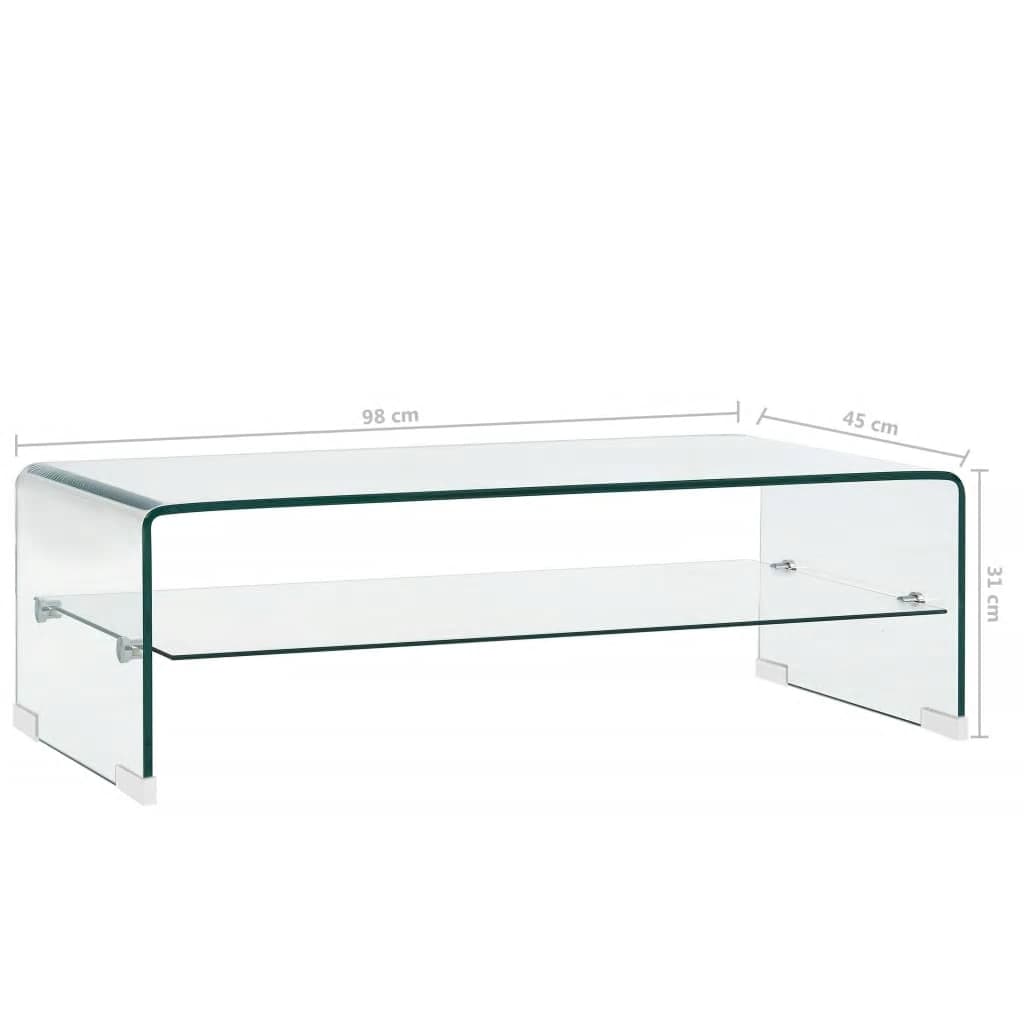 Klarer Couchtisch 98 x 45 x 31 cm aus gehärtetem Glas