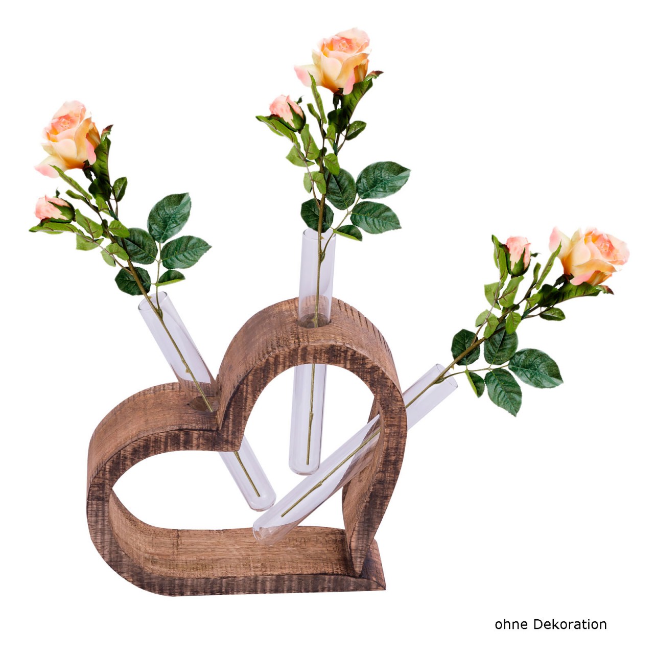 Tischdeko Herzen 3-teilig Blumenvase Hochzeitsgeschenk Hochzeitsdeko Mangoholz massiv
