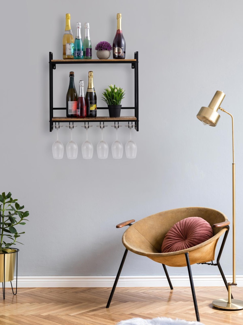 Weinregal Holz Hausbar Flaschenregal 60x45x25cm Rio Mangoholz Metall-Gestell Weinregal Holz Hausbar Flaschenregal 60x45x25cm Rio Mangoholz Metall-Gestell