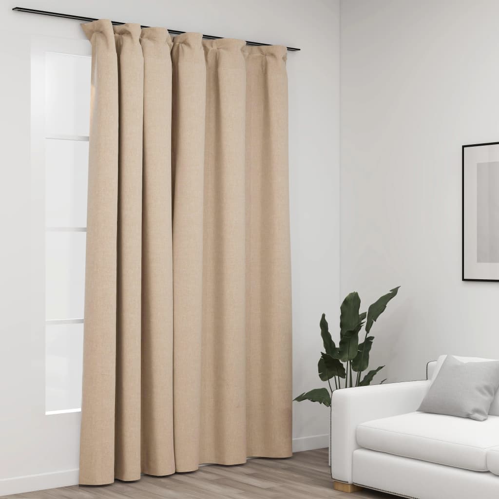 Verdunkelungsvorhang in Leinenoptik Beige 290x245 cm mit Haken, ideal für Wohn- oder Schlafzimmer, bietet Privatsphäre und Lichtschutz.