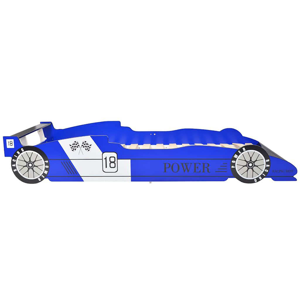 Kinderbett in Blau 90x200 cm im sportlichen Rennwagen Design aus Kunststoff
