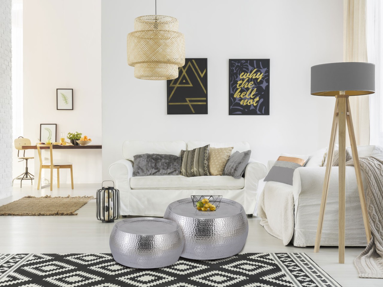 Couchtisch 2er Set Dakar rund ø 59/48 x H 30/28 cm silber Aluminium gehämmert