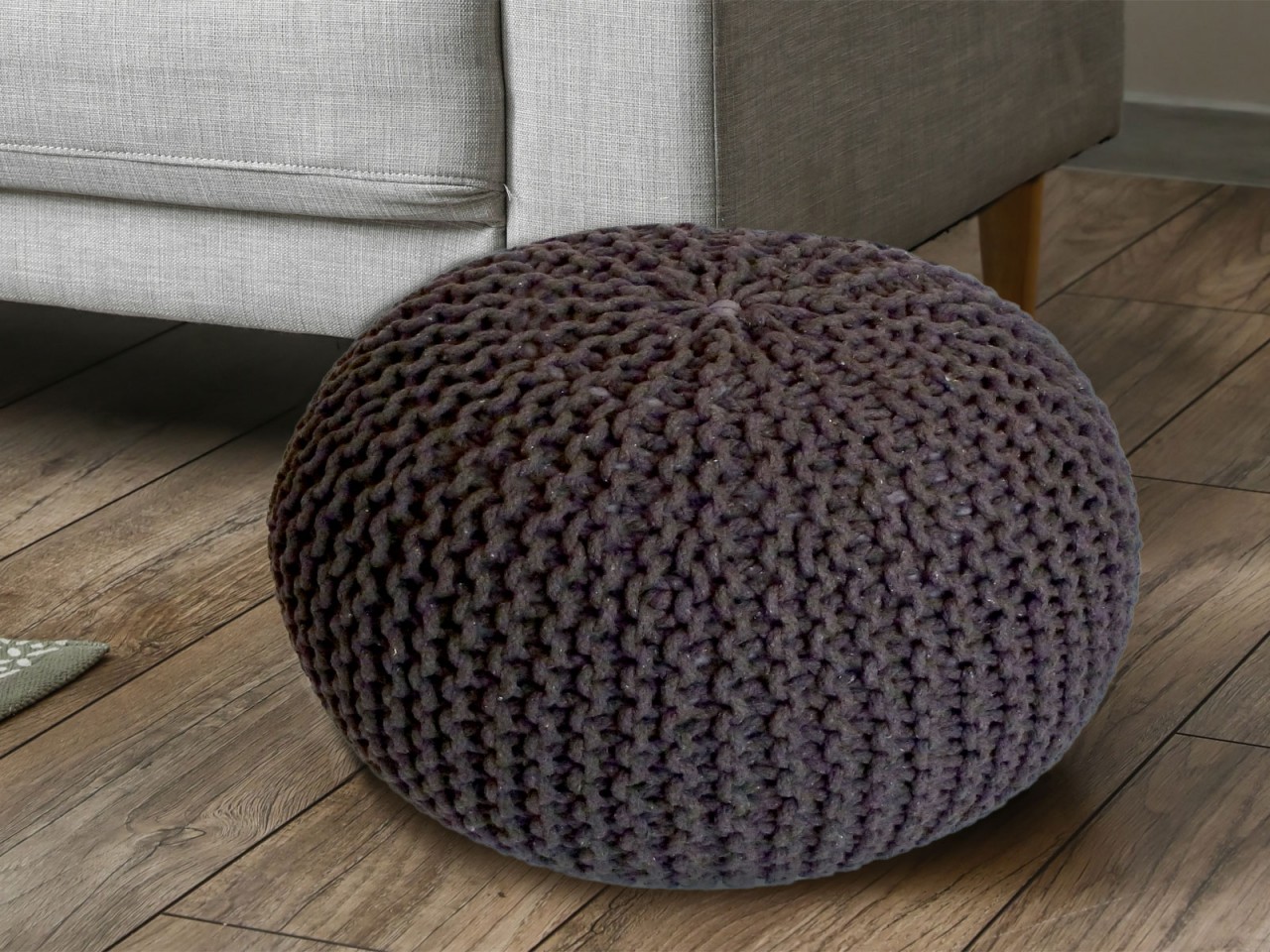 Pouf Ø 55 H 37 H 37 Strickhocker Sitzpouf Bodenkissen nachhaltig