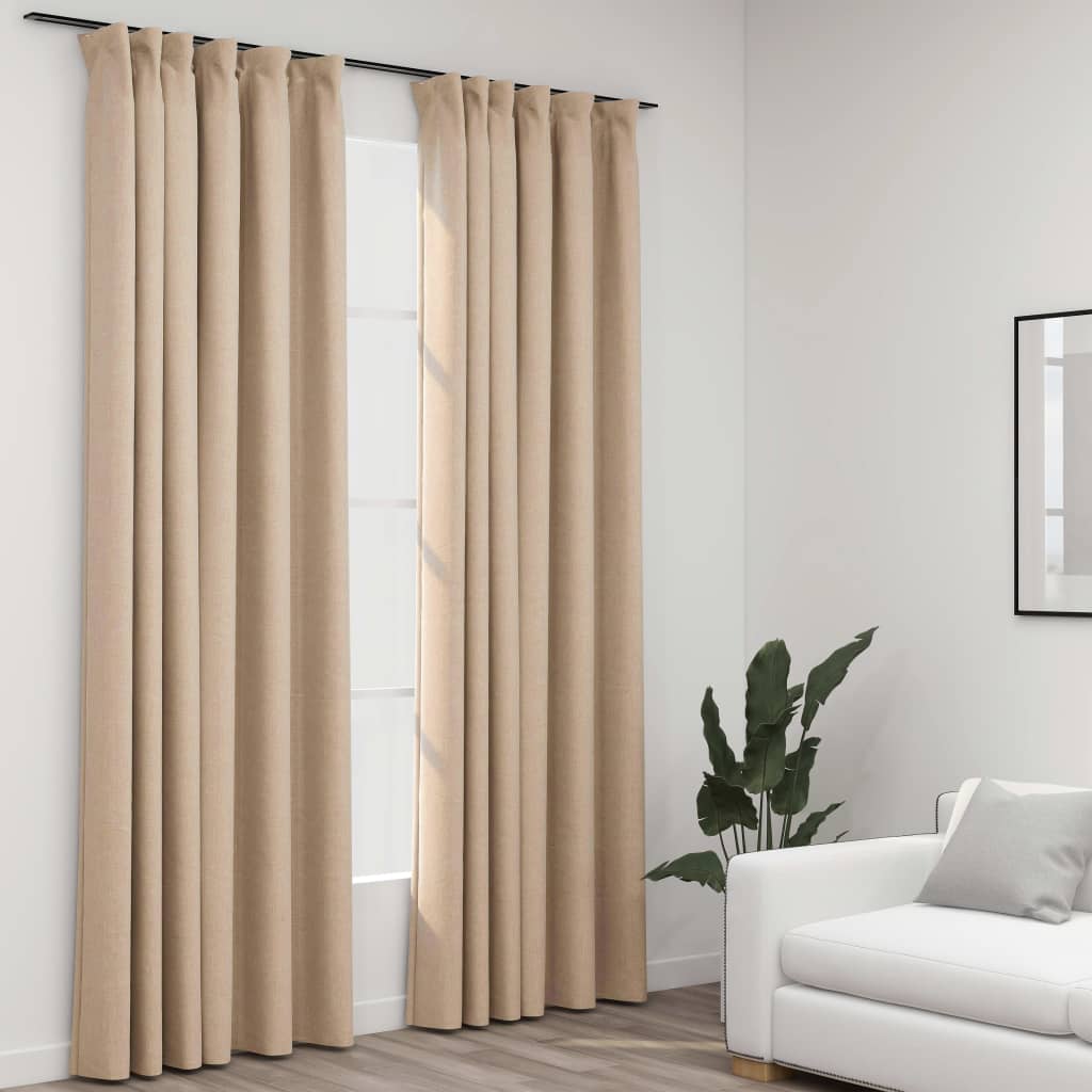 vidaXL Verdunkelungsvorhänge in Leinenoptik mit Haken 2 Stück Beige 140 x 225 cm