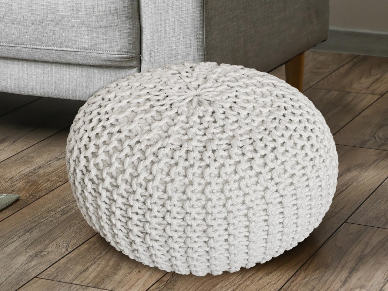 Strickhocker Pouf Ø 45 H 30 cm cm Sitzpouf Strick Bodenkissen