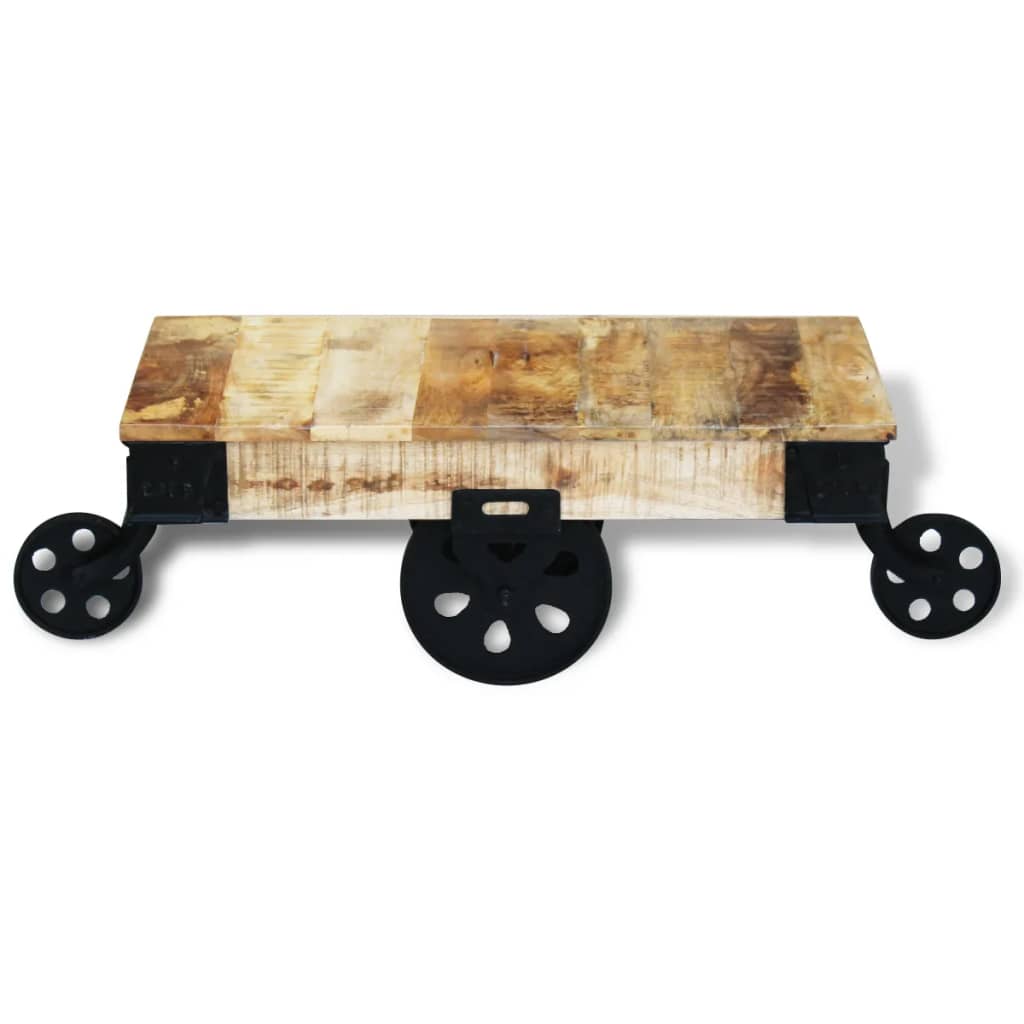 Holz-Couchtisch mit Rollen Massives Mangoholz robustes Design Stabil einzigartig