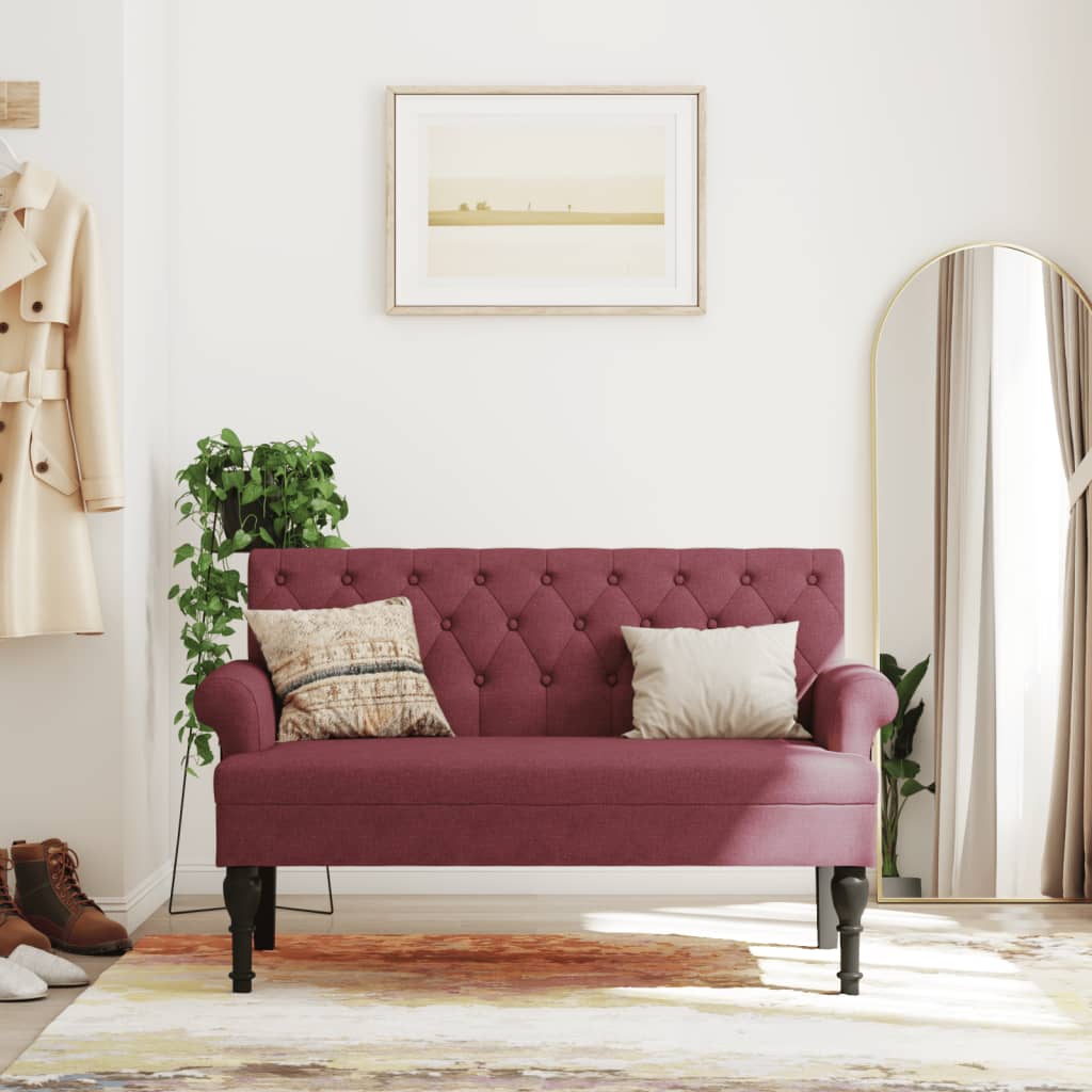 Sitzbank mit Rückenlehne Weinrot 120x62x75,5 cm Stoff Modern & stilvoll