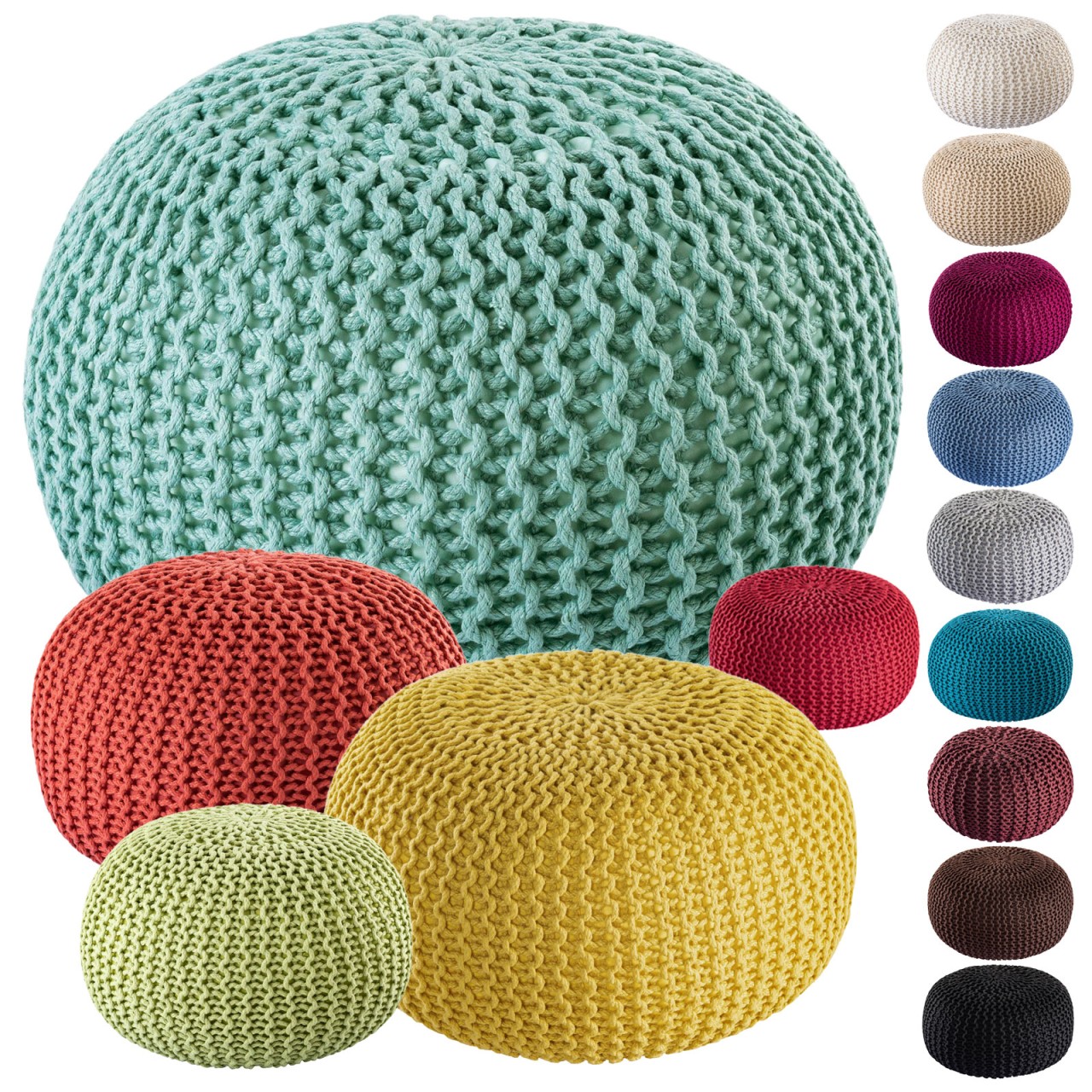 Pouf PREMIUM ø45cm Sitzhocker Strickpouf Innen Terrasse Pool Garten nachhaltig