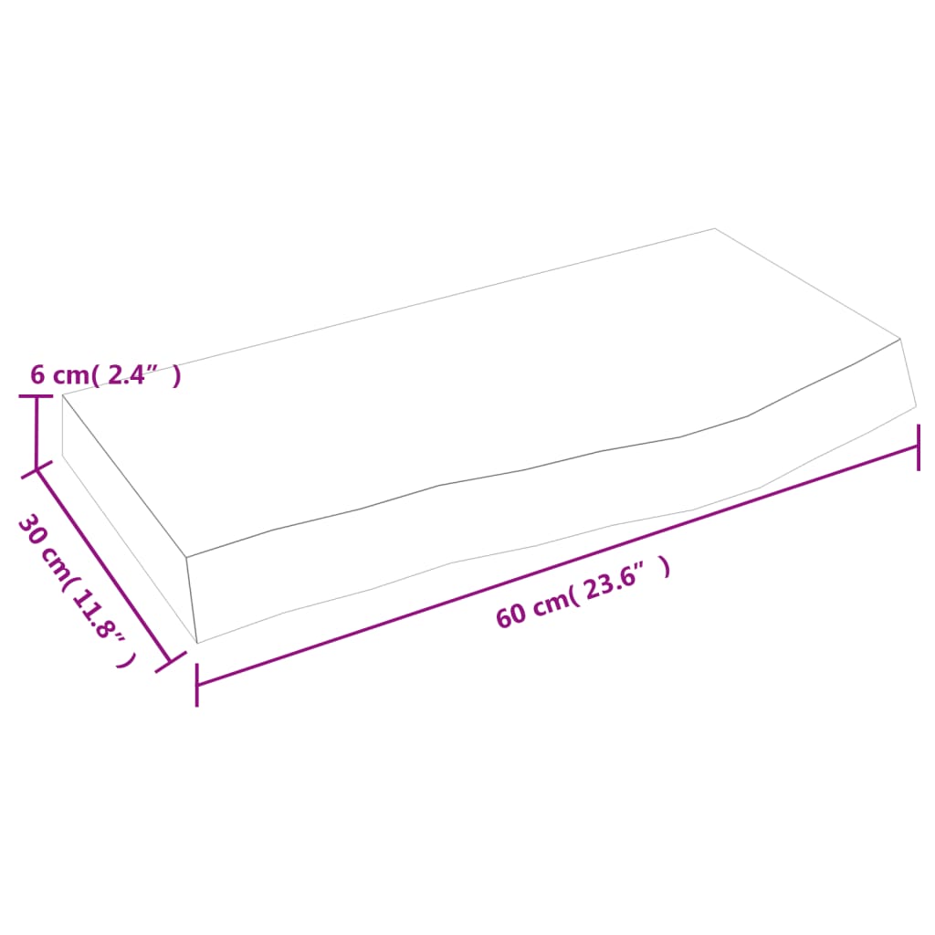Wandregal Dunkelgrau 60x30x6 cm, Massivholz Eiche, robust & stilvoll, ideal für Wohnzimmer oder Büro.