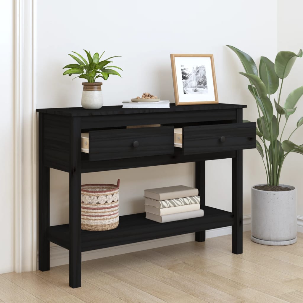Konsolentisch Beistelltisch Flurtisch Tisch Schwarz 100x35x75cm Massivholz