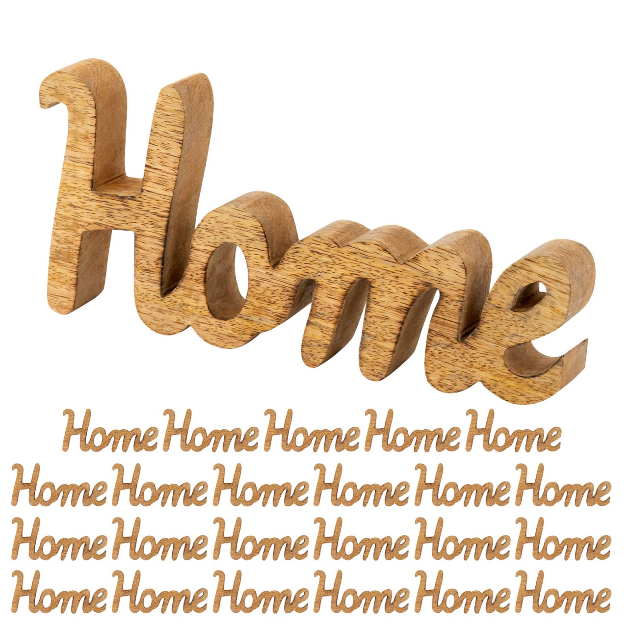 Holzfigur Schriftzug Home B28x12cm Masterbox 24 Stück Dekoschrift Mangoholz massiv Holzfigur Schriftzug Home B28x12cm Masterbox 24 Stück Dekoschrift Mangoholz massiv