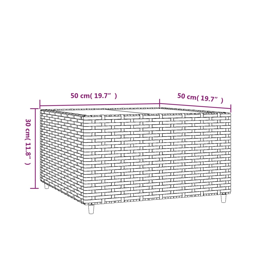 Quadratischer Garten-Couchtisch Schwarz PE-Rattan pulverbeschichteter Stahl 50x50x30 cm Quadratischer Garten-Couchtisch Schwarz PE-Rattan pulverbeschichteter Stahl 50x50x30 cm