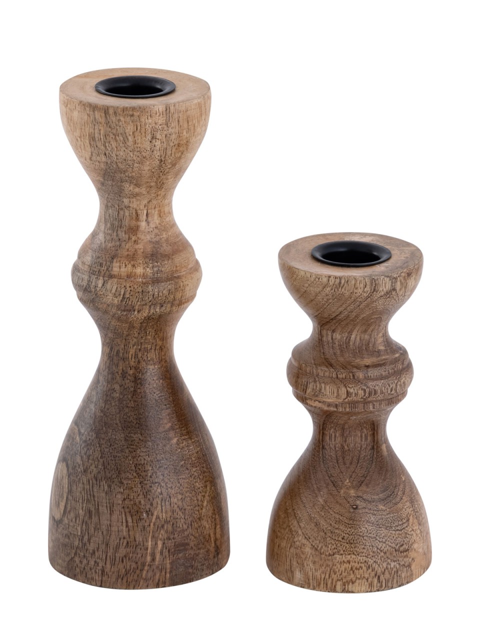 Kerzenständer 2er Set Stabkerzen Kerzenhalter H20/13x6cm rund Kerzenleuchter Mangoholz