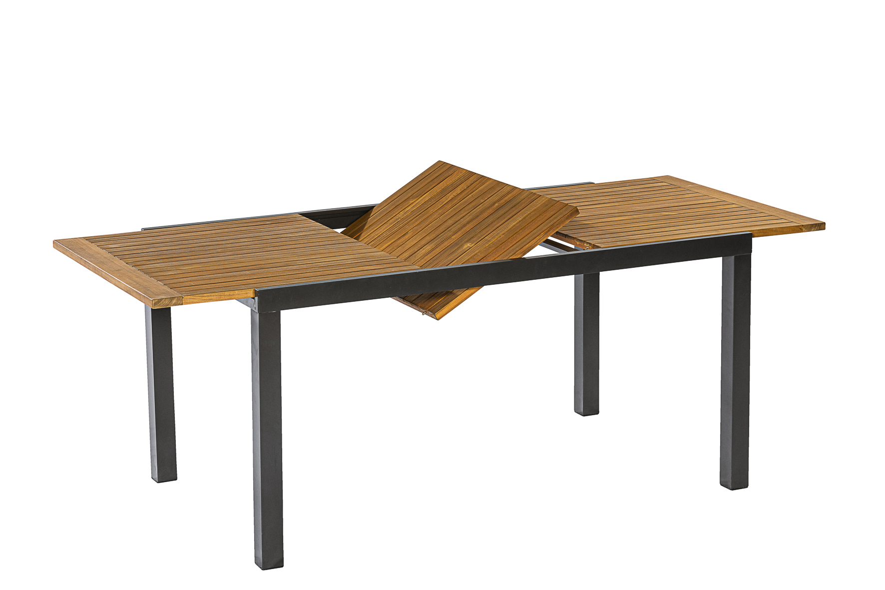 Merxx Astros Gartenmöbel Set für 4 Personen 9 teilig aus Aluminium und FSC Akazienholz mit Ausziehtisch 150 bis 200 cm 4 verstellbare Klappsessel mit Akazienholz Armlehnen und graue Kissen