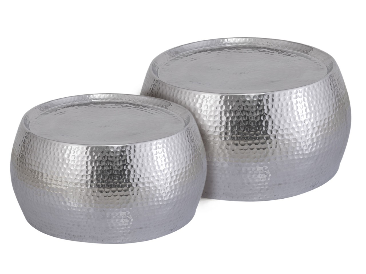 Couchtisch 2er Set Dakar rund ø 59/48 x H 30/28 cm silber Aluminium gehämmert