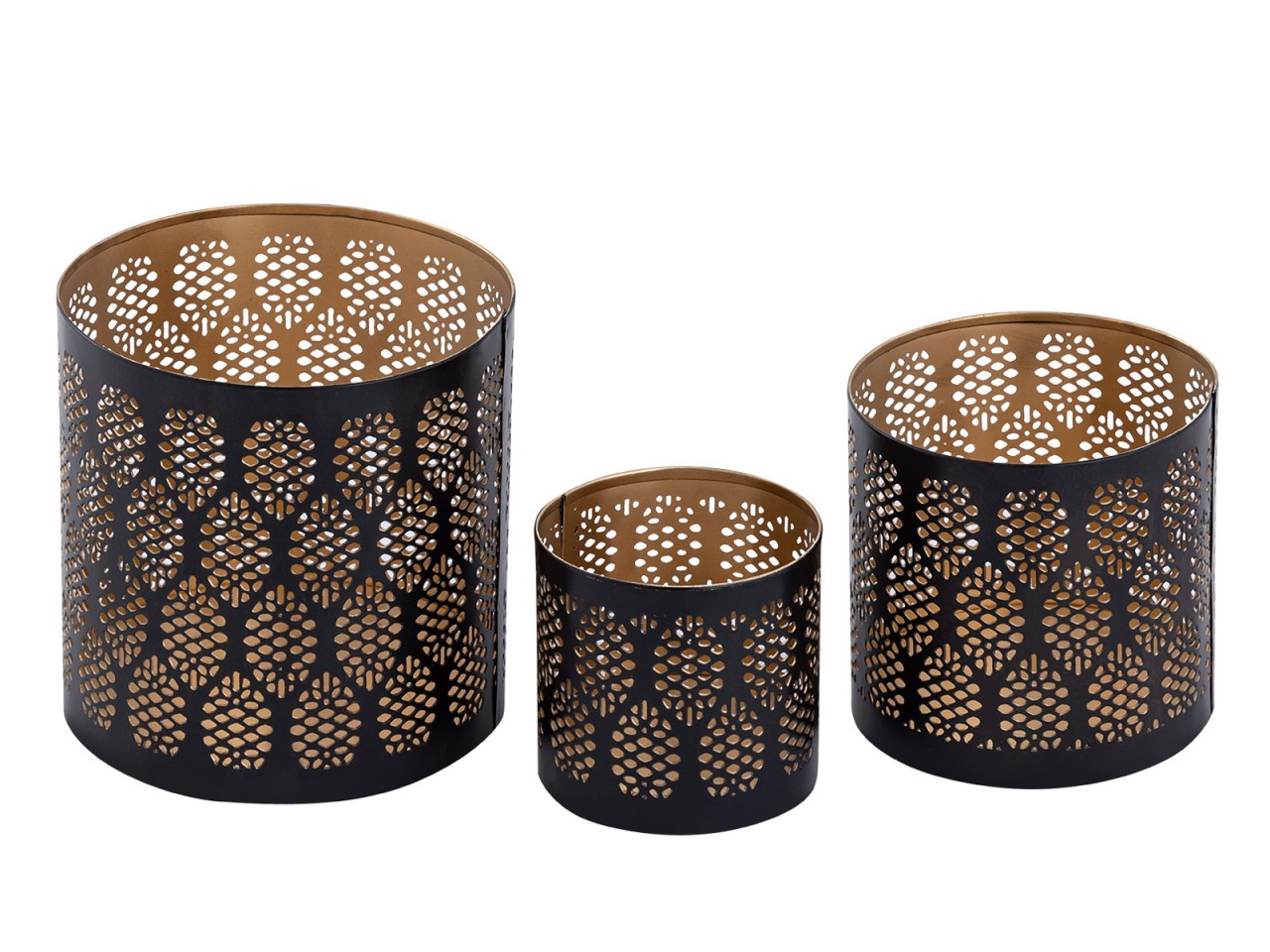 Kerzenständer 3er Set Windlicht Orient Teelichthalter rund schwarz gold