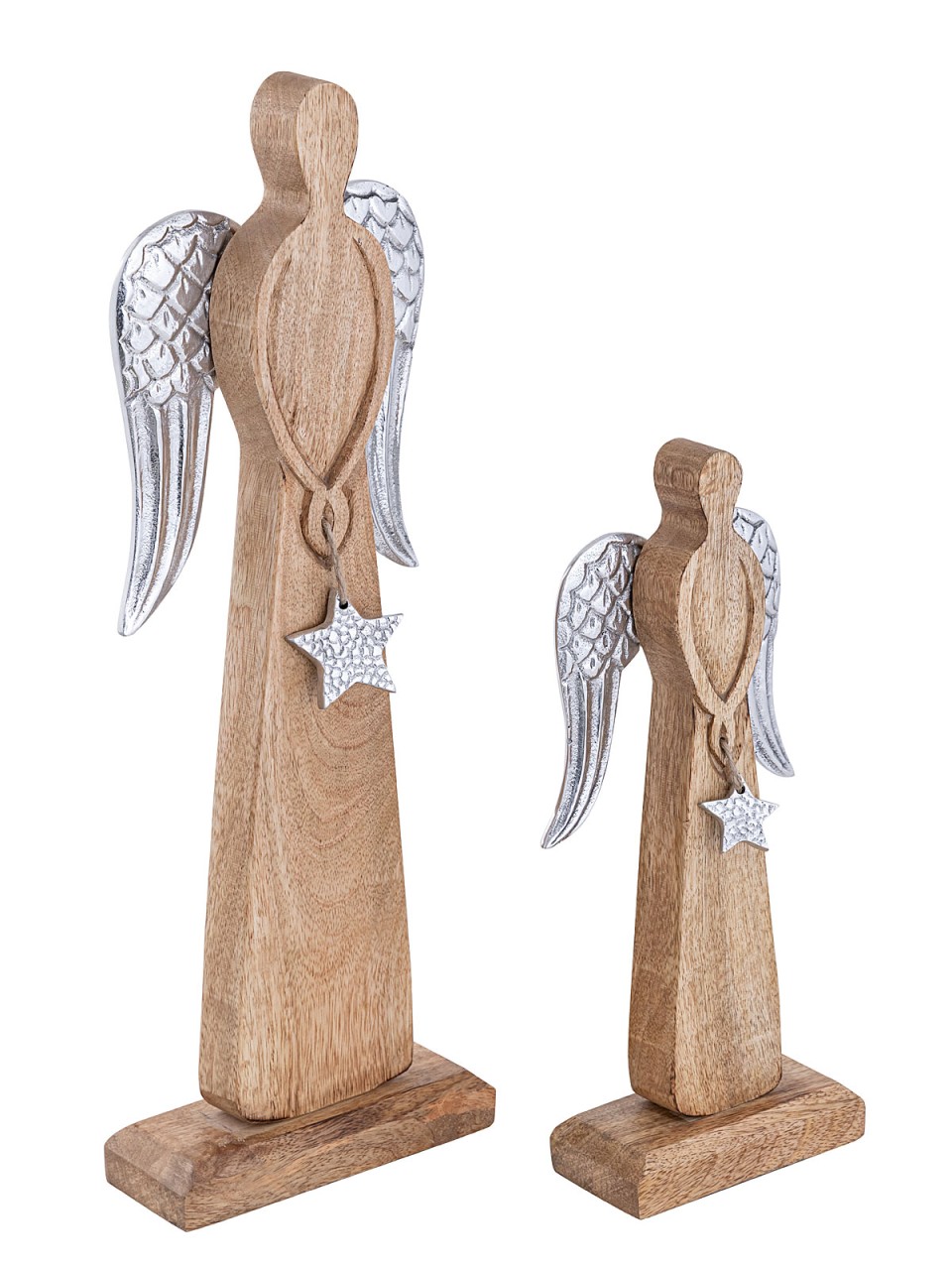 Dekofigur Engel 2er Set 13/17x32/47cm Weihnachtsdeko Masterbox 6-teilig Mangoholz