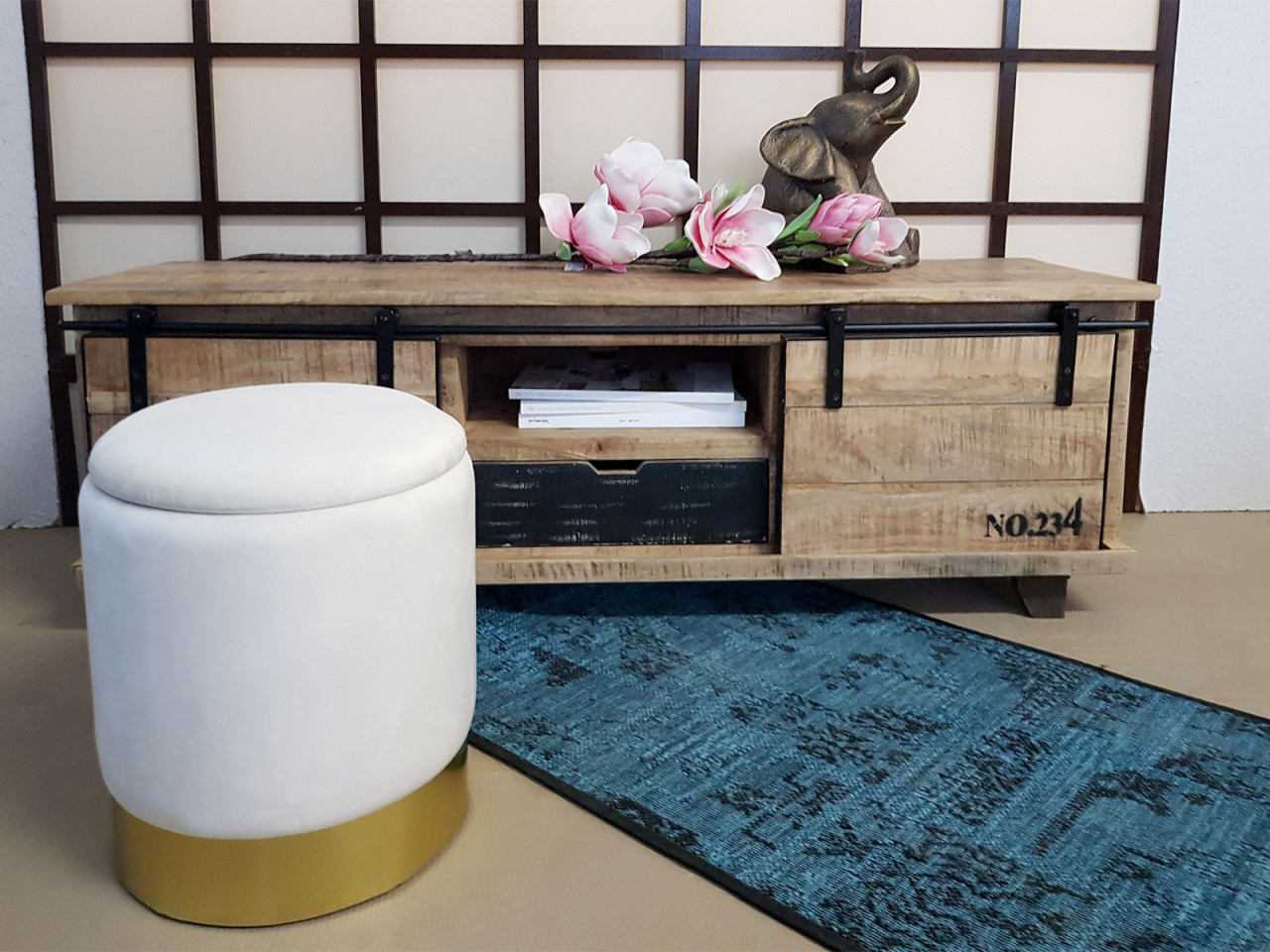 Samthocker Deko Hocker Samt Pouf Dekopouf Velour Hocker mit Stauraum u. Deckel Ø 31 H 38 cm