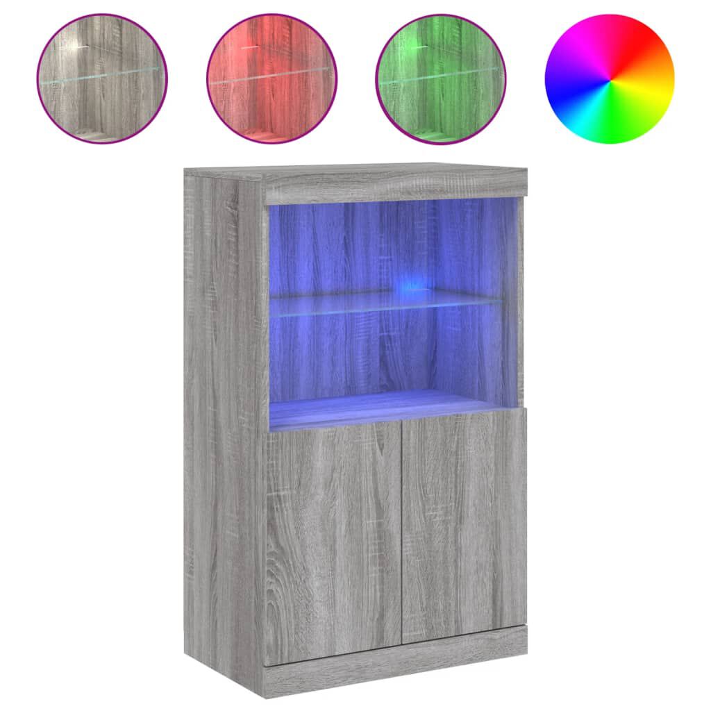 Sideboard Grau Sonoma 60x37x100 cm mit LED Beleuchtung modern gestaltet