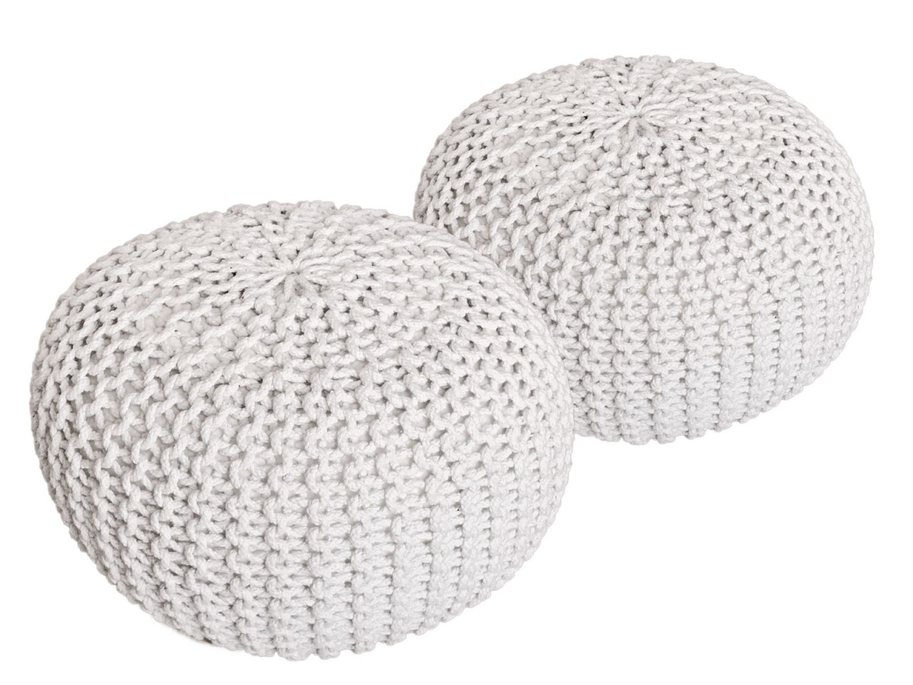 Sitzhocker Pouf SET 2 Stück Ø 55 cm H 37 cm Strickhocker Bodenkissen Grobstrick-Optik nachhaltig