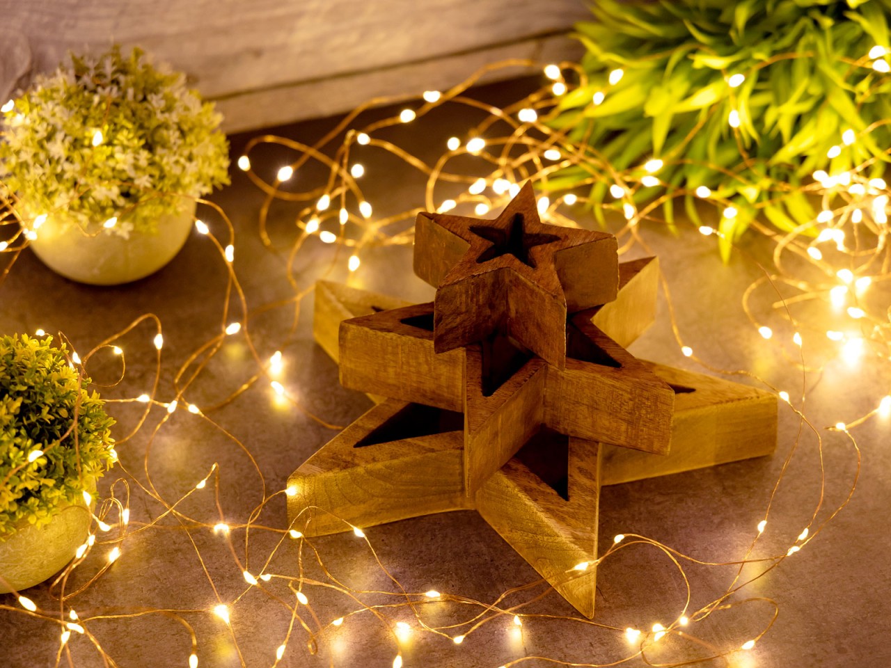 Dekofigur Sterne 12x 3er Set Holzfigur 26/17/10cm Masterbox Weihnachtsdekoration Mangoholz