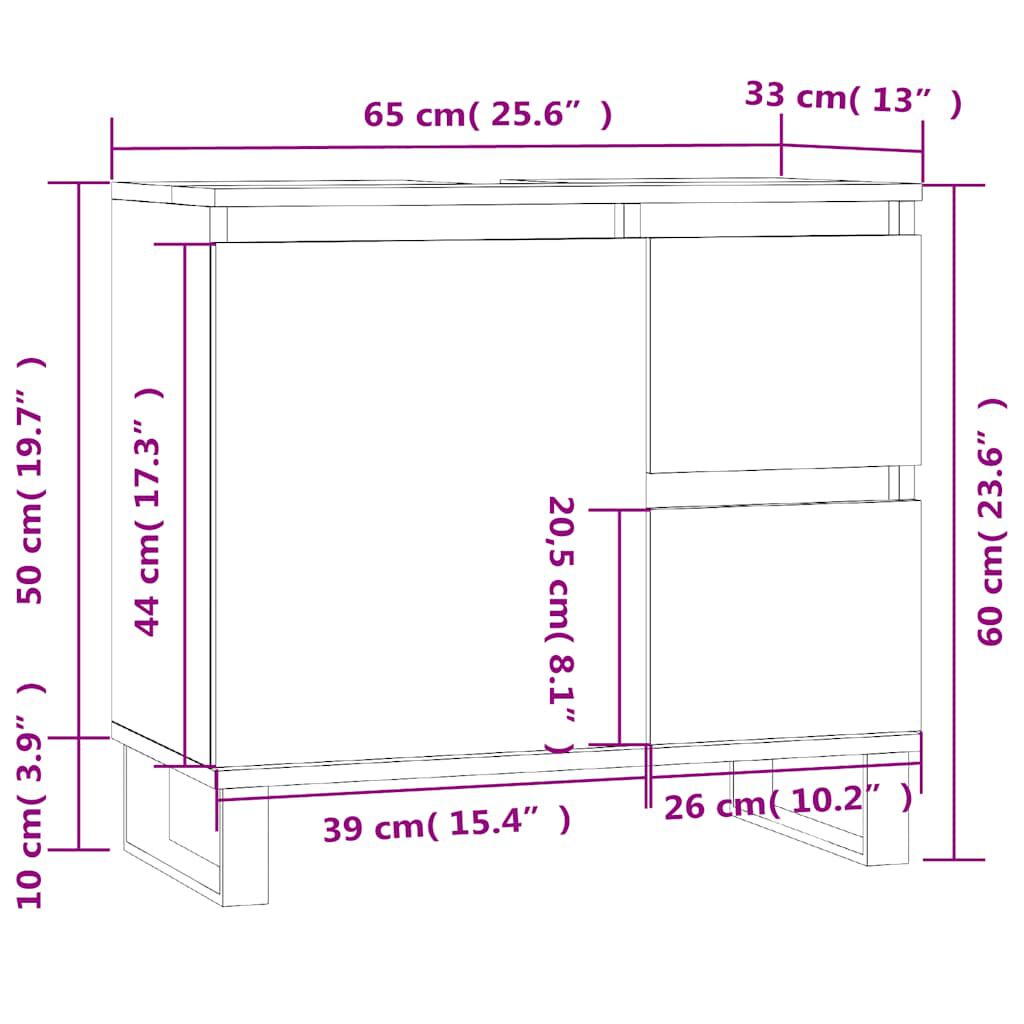 Kompakter Badschrank Weiß 65 x 33 x 60 cm aus Holzwerkstoff modern
